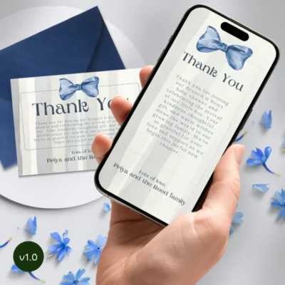 Baby Shower Thank You Card Blue Bow Theme v1.0
