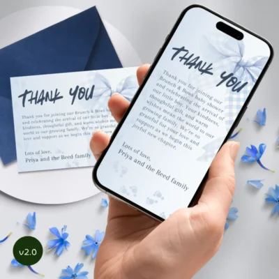Baby Shower Thank You Card Blue Bow Theme v2.0