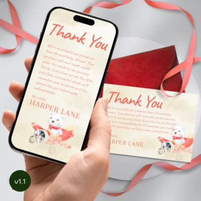Baby Shower Thank You Card Bear Theme v1.1
