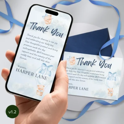 Baby Shower Thank You Card Bear Theme v1.2