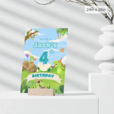 Birthday Welcome Sign 4Yo Cute Dinosaur Theme v1.0