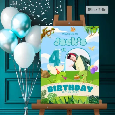 Birthday Welcome Sign 4Yo Cute Dinosaur Theme v1.1