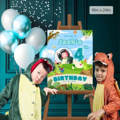 Birthday Welcome Sign 4Yo Cute Dinosaur Theme v1.2