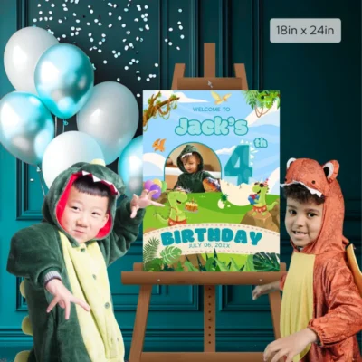 Birthday Welcome Sign 4Yo Cute Dinosaur Theme v1.3