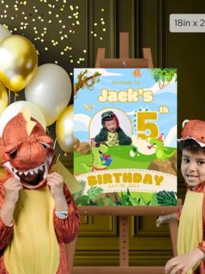 Birthday Welcome Sign 5Yo Cute Dinosaur Theme v1.2