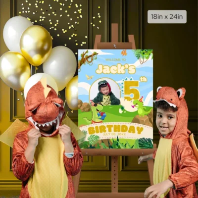 Birthday Welcome Sign 5Yo Cute Dinosaur Theme v1.2