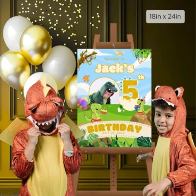 Birthday Welcome Sign 5Yo Cute Dinosaur Theme v1.2