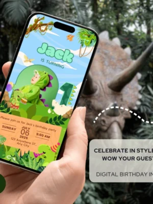 Digital Birthday Invite 1Yo Cute Dinosaur Theme v1.1