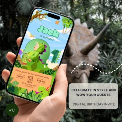 Digital Birthday Invite 1Yo Cute Dinosaur Theme v1.1