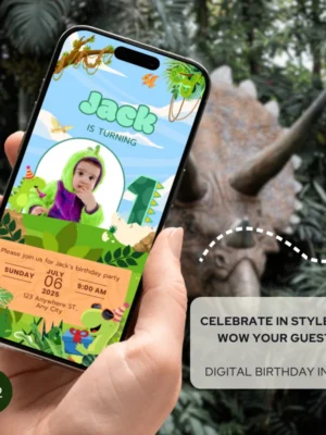 Digital Birthday Invite 1Yo Cute Dinosaur Theme v1.2