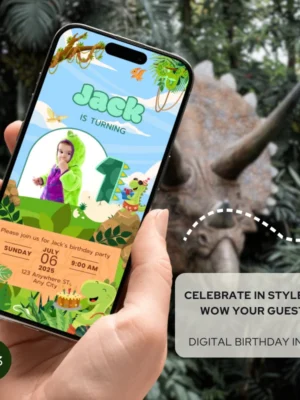 Digital Birthday Invite 1Yo Cute Dinosaur Theme v1.3