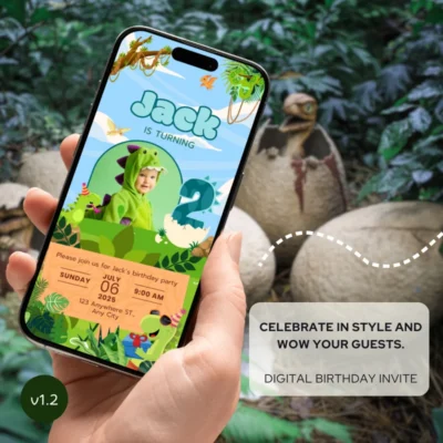 Digital Birthday Invite 2Yo Cute Dinosaur Theme v1.2