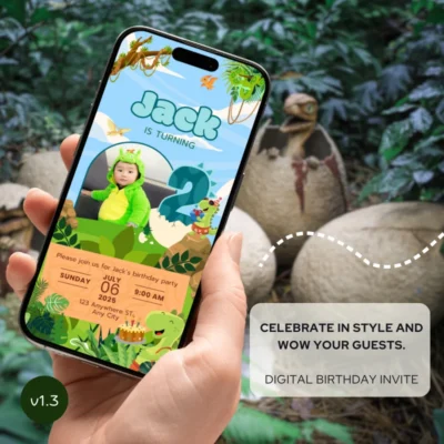 Digital Birthday Invite 2Yo Cute Dinosaur Theme v1.3