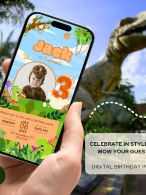 Digital Birthday Invite 3Yo Cute Dinosaur Theme v1.1
