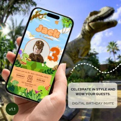 Digital Birthday Invite 3Yo Cute Dinosaur Theme v1.1