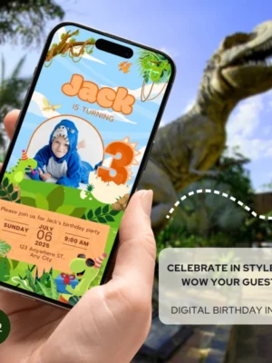 Digital Birthday Invite 3Yo Cute Dinosaur Theme v1.2