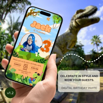 Digital Birthday Invite 3Yo Cute Dinosaur Theme v1.2