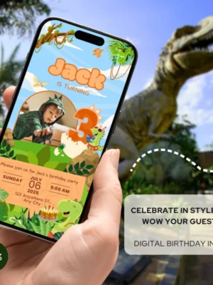 Digital Birthday Invite 3Yo Cute Dinosaur Theme v1.3