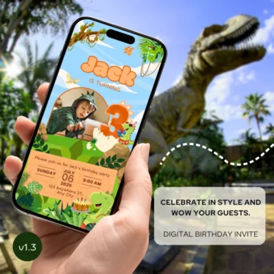 Digital Birthday Invite 3Yo Cute Dinosaur Theme v1.3
