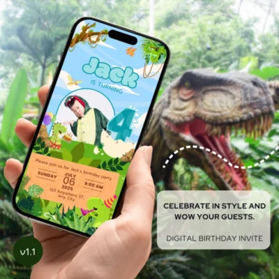 Digital Birthday Invite 4Yo Cute Dinosaur Theme v1.1