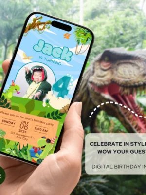 Digital Birthday Invite 4Yo Cute Dinosaur Theme v1.2