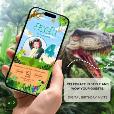 Digital Birthday Invite 4Yo Cute Dinosaur Theme v1.2