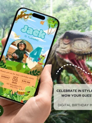 Digital Birthday Invite 4Yo Cute Dinosaur Theme v1.3