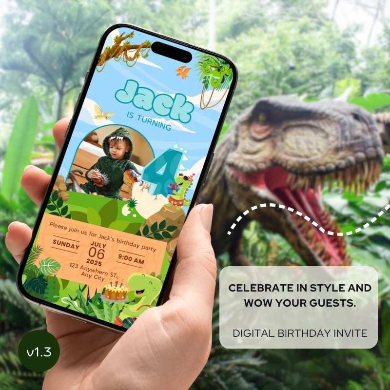 Digital Birthday Invite 4Yo Cute Dinosaur Theme v1.3