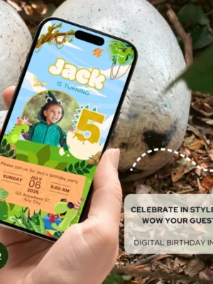 Digital Birthday Invite 5Yo Cute Dinosaur Theme v1.2