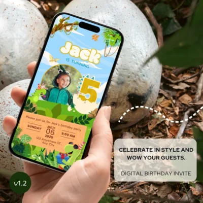 Digital Birthday Invite 5Yo Cute Dinosaur Theme v1.2