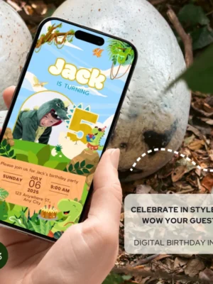 Digital Birthday Invite 5Yo Cute Dinosaur Theme v1.3