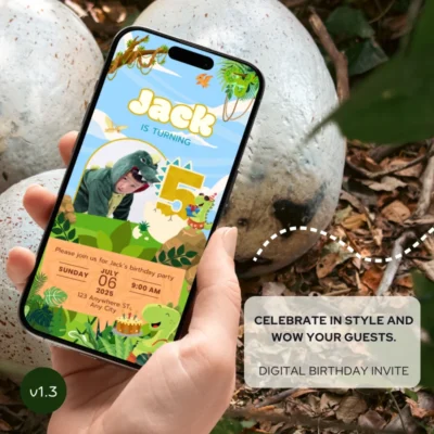 Digital Birthday Invite 5Yo Cute Dinosaur Theme v1.3