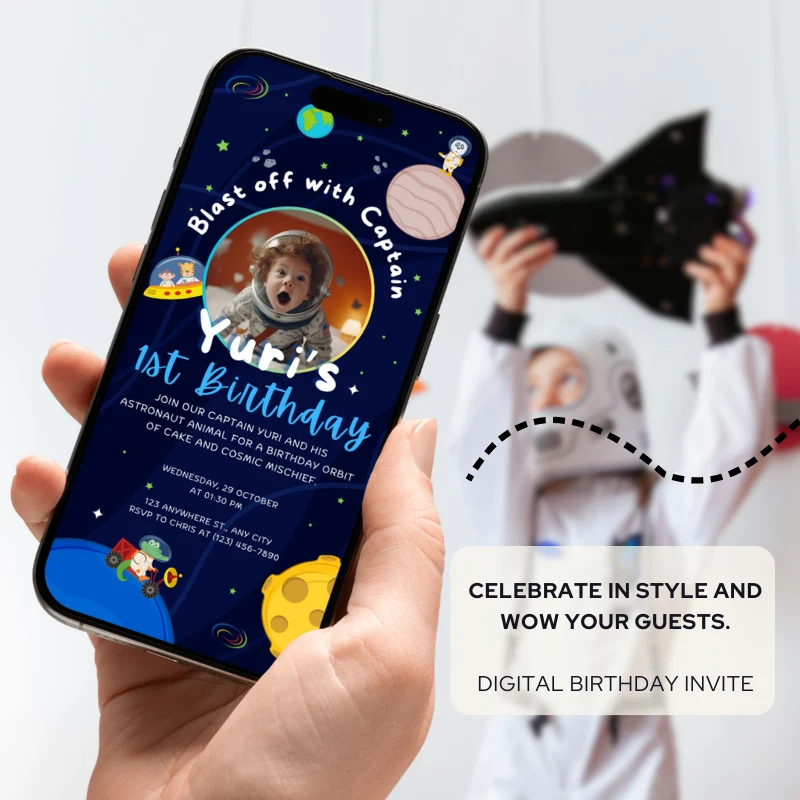 Digital Birthday Invite Animal Astronaut Theme v1.0