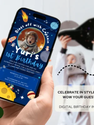 Digital Birthday Invite Animal Astronaut Theme v1.1