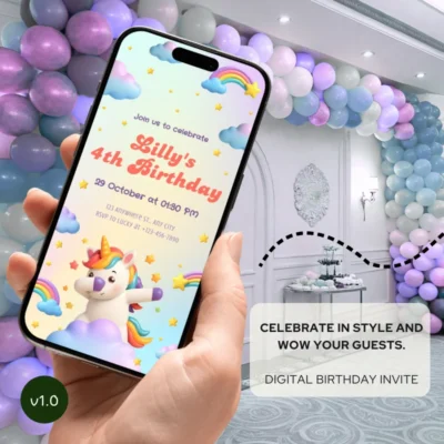 Digital Birthday Invite Unicorn Theme v1.0