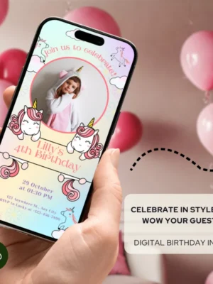 Digital Birthday Invite Unicorn Theme v2.0