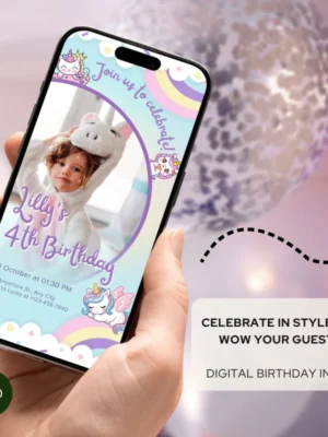 Digital Birthday Invite Unicorn Theme v3.0
