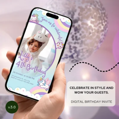 Digital Birthday Invite Unicorn Theme v3.0