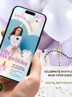 Digital Birthday Invite Unicorn Theme v4.0