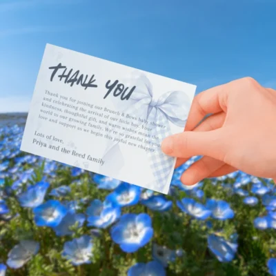 Baby Shower Thank You Card Blue Bow Theme v2.0