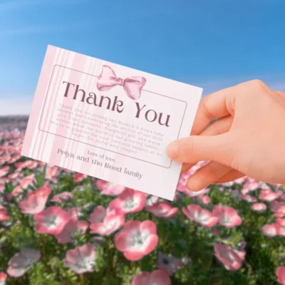 Baby Shower Thank You Card Pink Bow Theme v1.0
