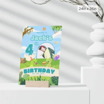 Birthday Welcome Sign 4Yo Cute Dinosaur Theme v1.1