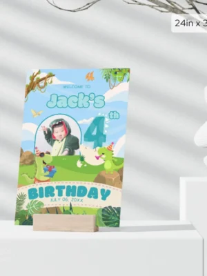 Birthday Welcome Sign 4Yo Cute Dinosaur Theme v1.2