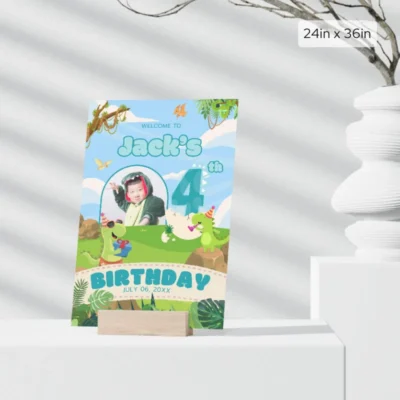 Birthday Welcome Sign 4Yo Cute Dinosaur Theme v1.2