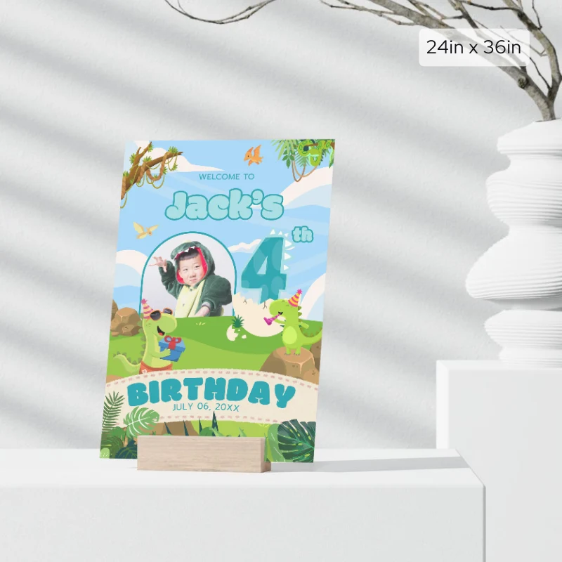 Birthday Welcome Sign 4Yo Cute Dinosaur Theme v1.2