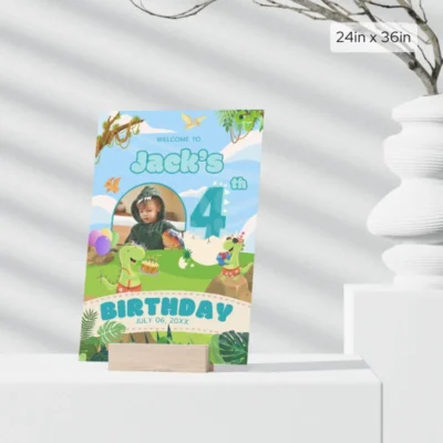 Birthday Welcome Sign 4Yo Cute Dinosaur Theme v1.3