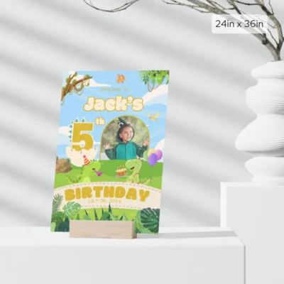 Birthday Welcome Sign 5Yo Cute Dinosaur Theme v1.1