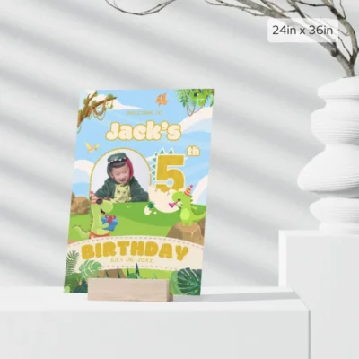 Birthday Welcome Sign 5Yo Cute Dinosaur Theme v1.2