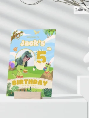 Birthday Welcome Sign 5Yo Cute Dinosaur Theme v1.2