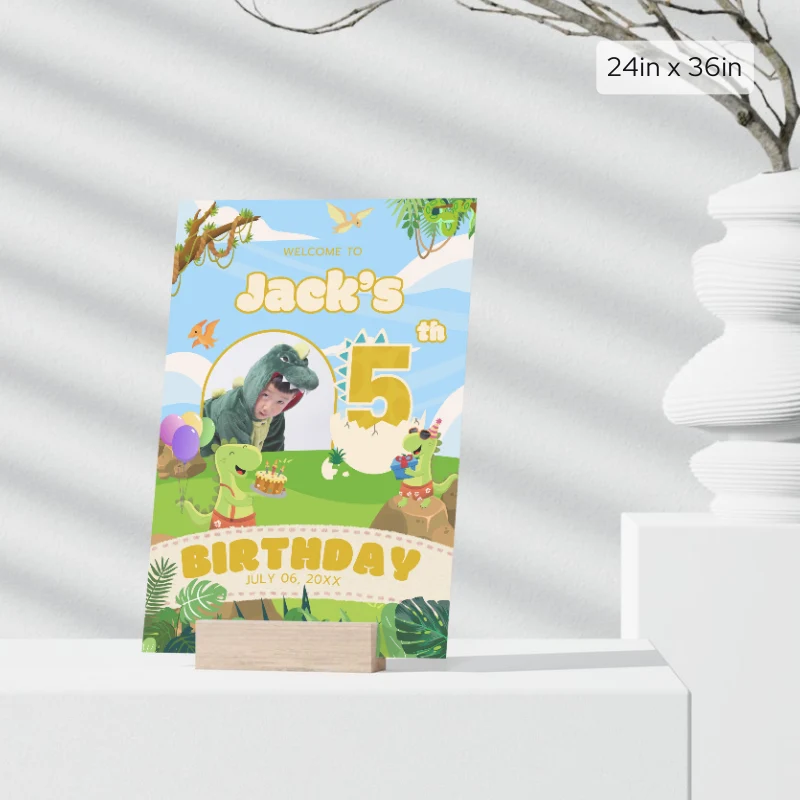 Birthday Welcome Sign 5Yo Cute Dinosaur Theme v1.2